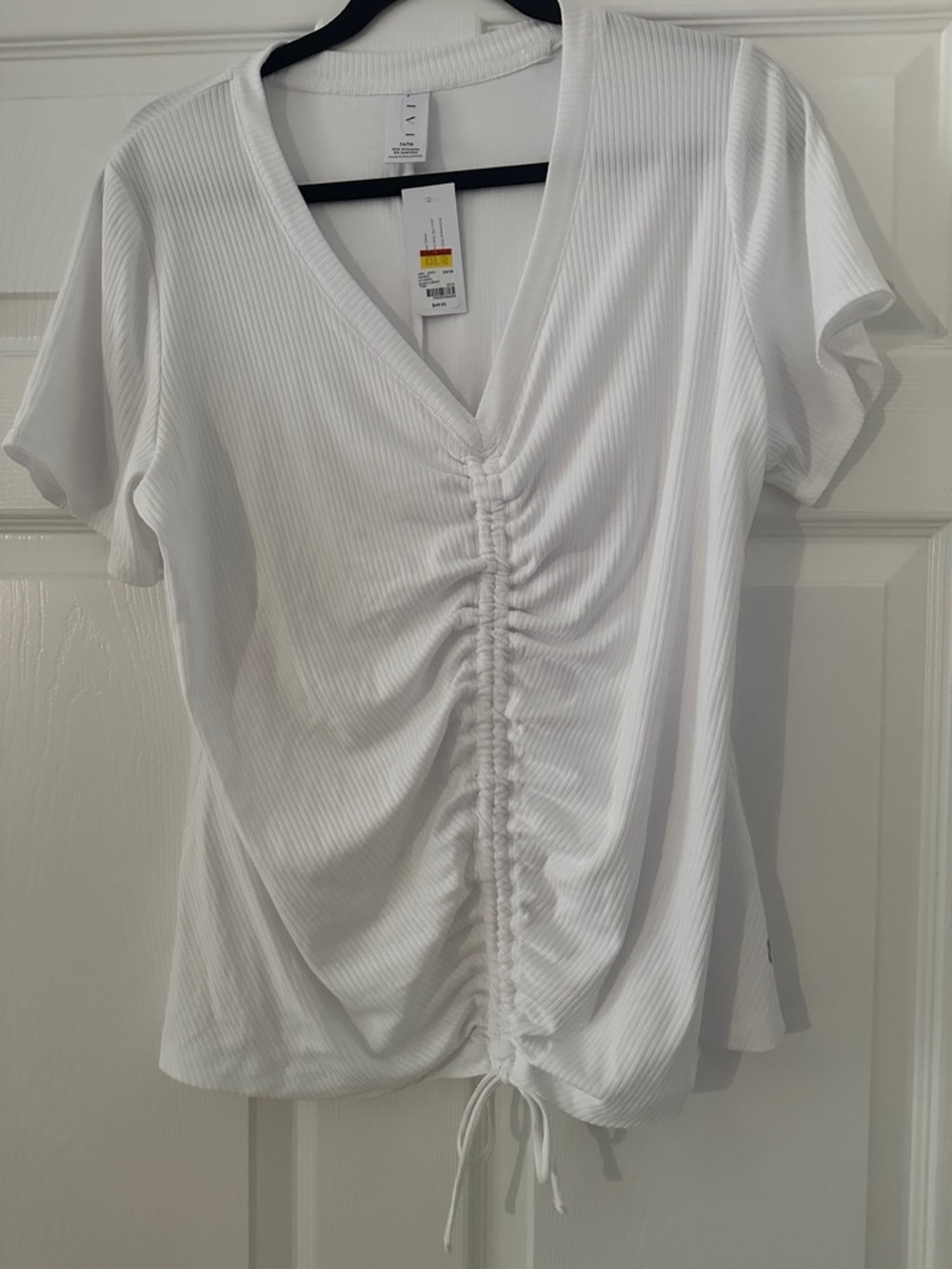 Lane Bryant White Ribbed V-Neck Drawstring Ruched Top - Picture 4 of 5